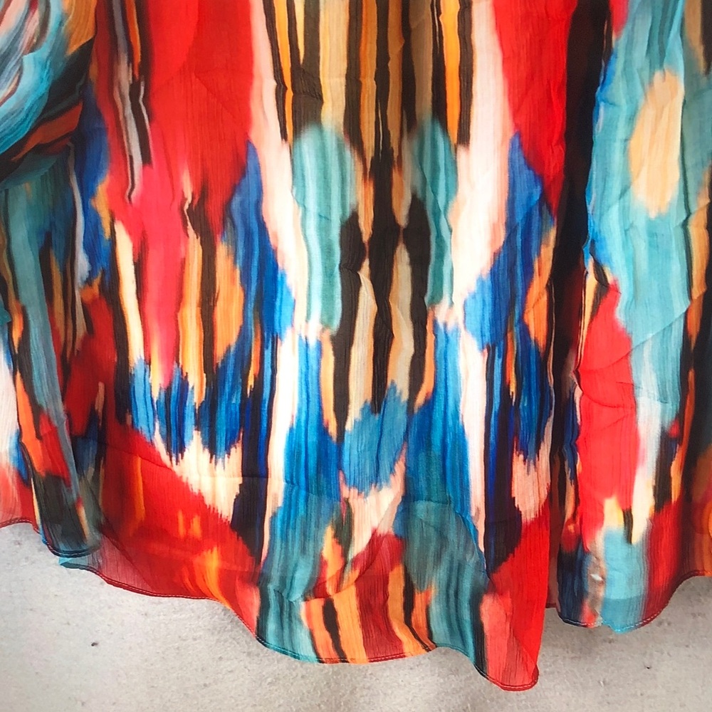 Vintage Collection Multicolor Ruffle-Neck Peasant Blouse Vibrant Abstract Print - Picture 7 of 11
